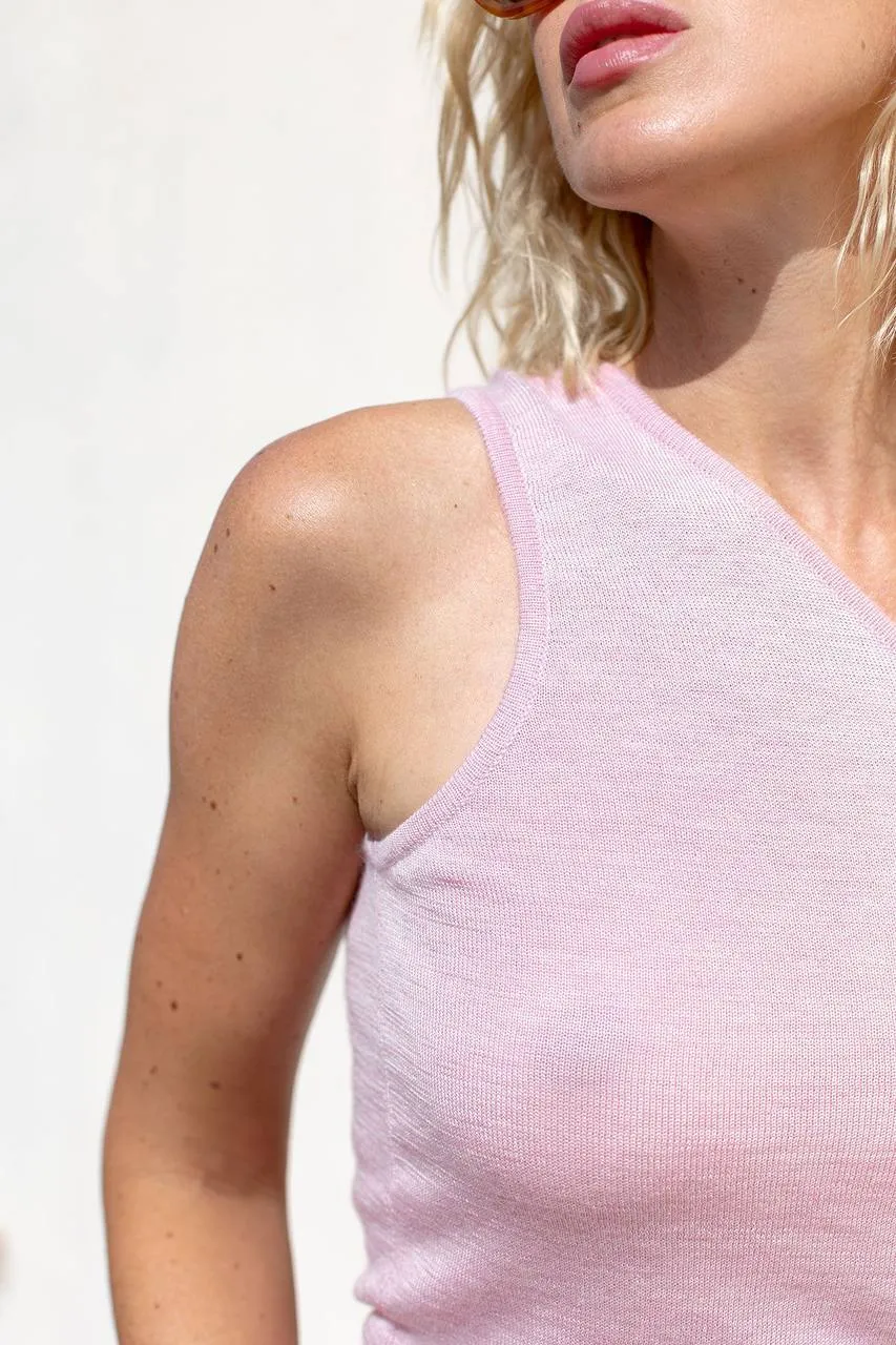 One shoulder Premium Silk&Cashmere Pink  Top