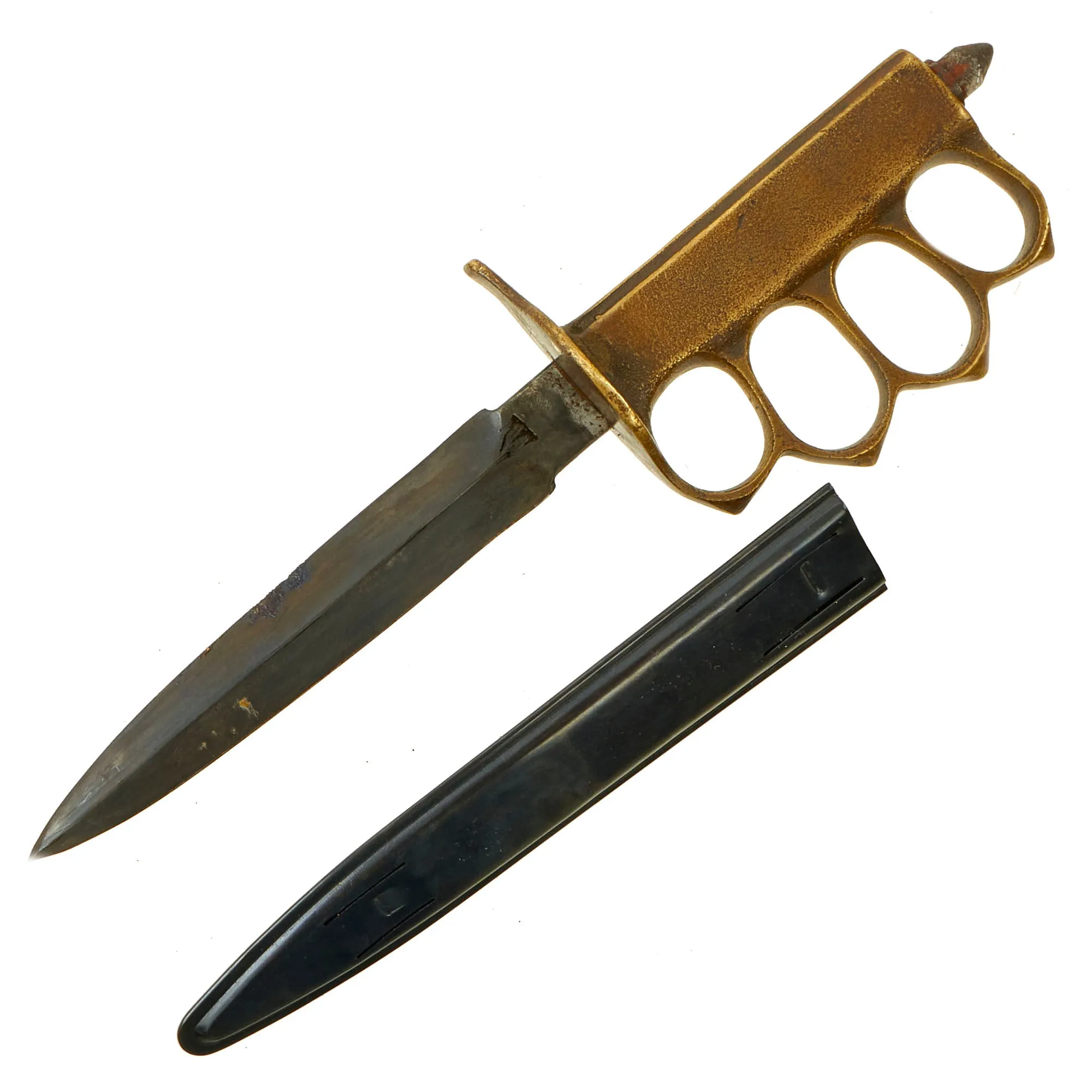 Original U.S. WWI & WWII Reissued Paratrooper Modified M1918 Mark I Trench Knife by AU LION with Steel Scabbard