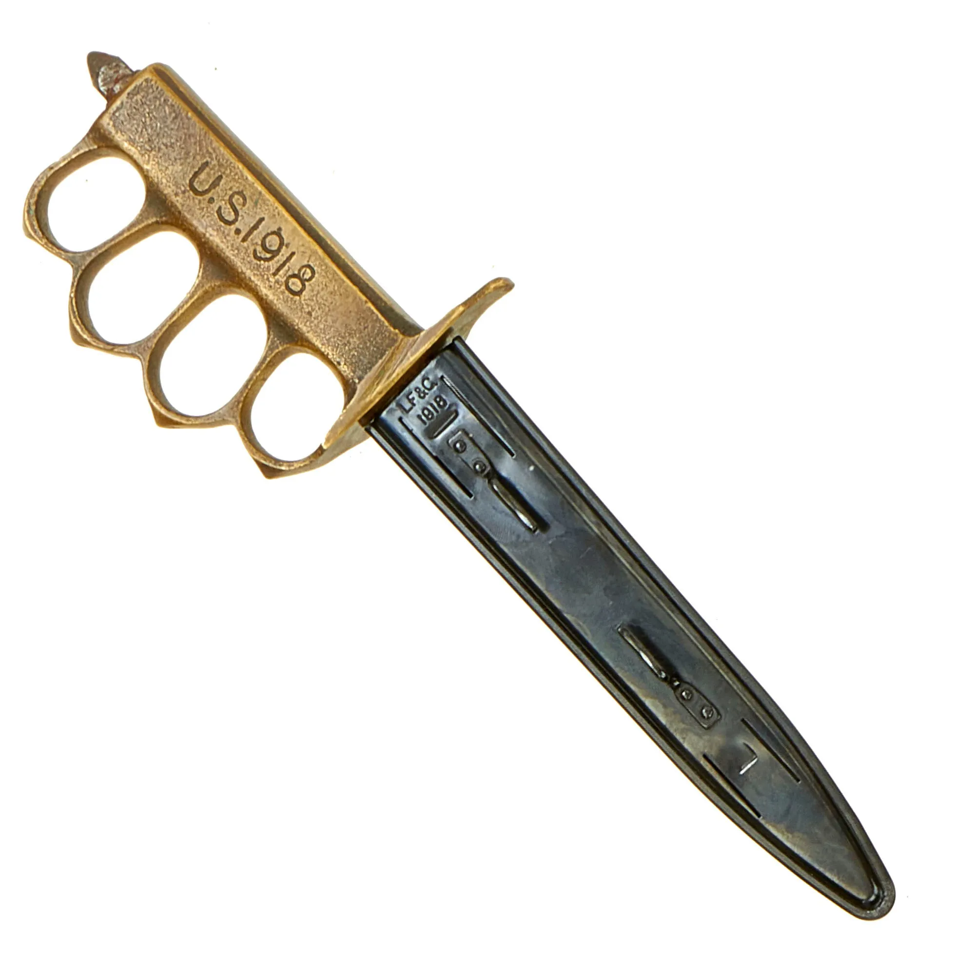 Original U.S. WWI & WWII Reissued Paratrooper Modified M1918 Mark I Trench Knife by AU LION with Steel Scabbard
