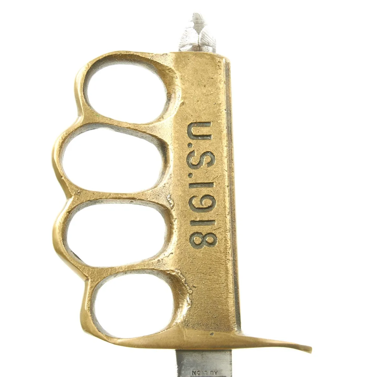 Original U.S. WWI Model 1918 Mark I Trench Knife by AU LION with Scabbard in Custom Leather Frog