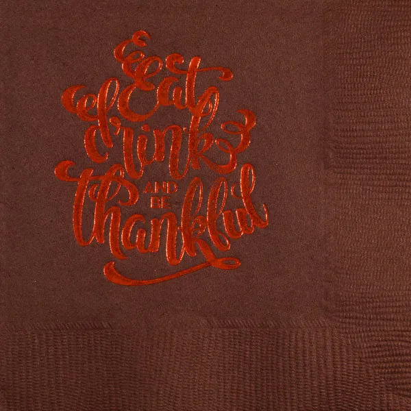 Pre-Printed Beverage Napkins<br> Eat Drink & Be Thankful (script)