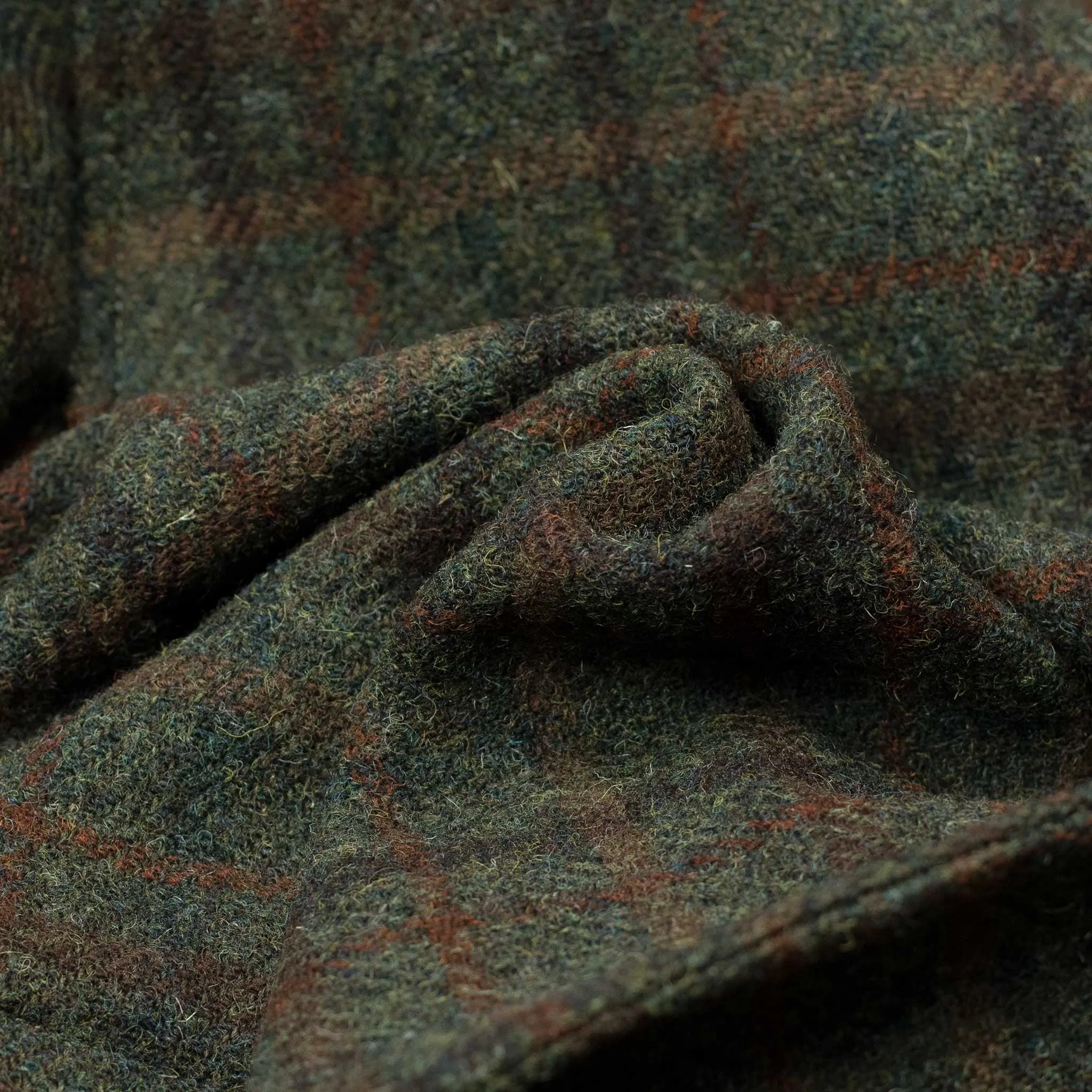 Raglan Milano overcoat in olive and rust Harris Tweed  wool plaid