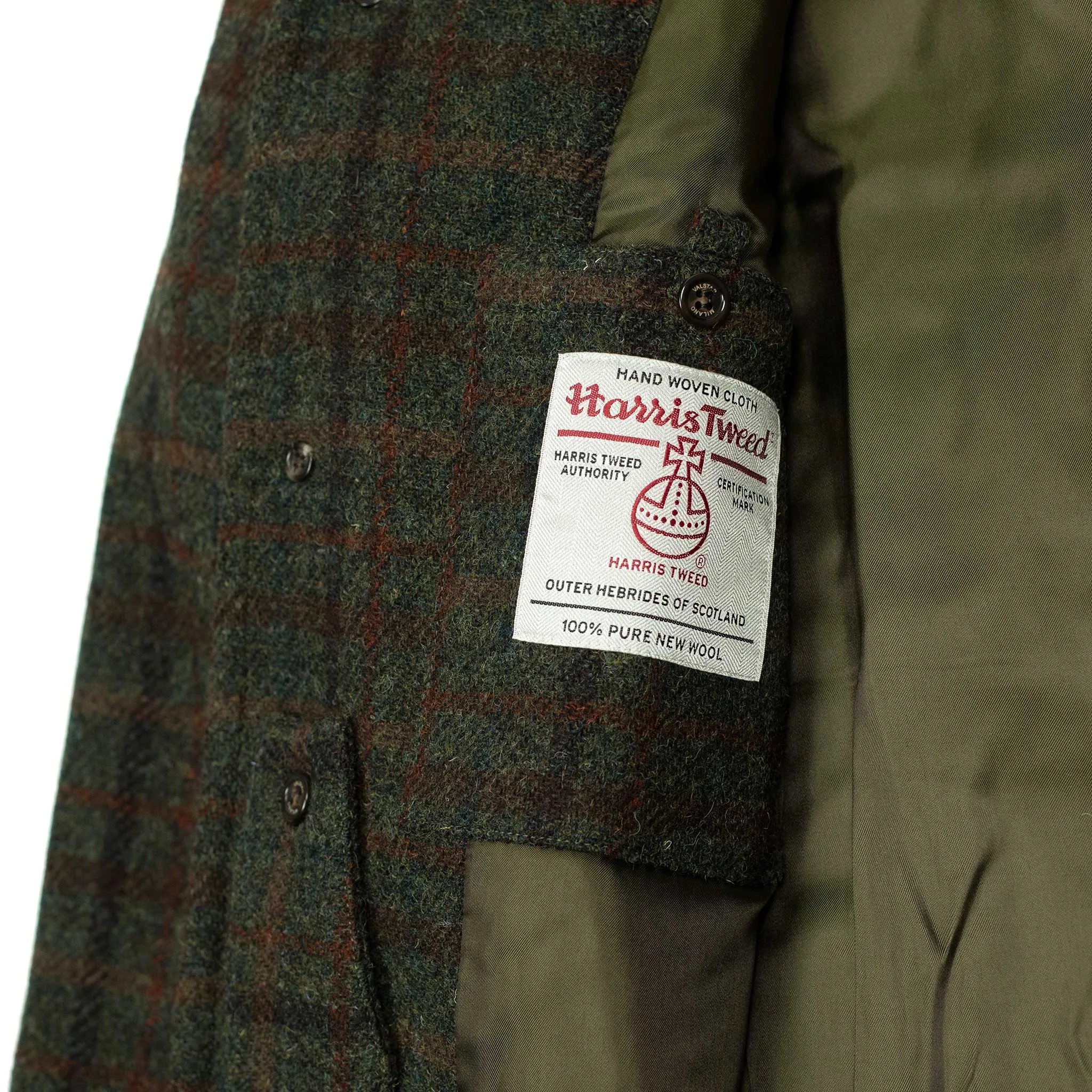 Raglan Milano overcoat in olive and rust Harris Tweed  wool plaid