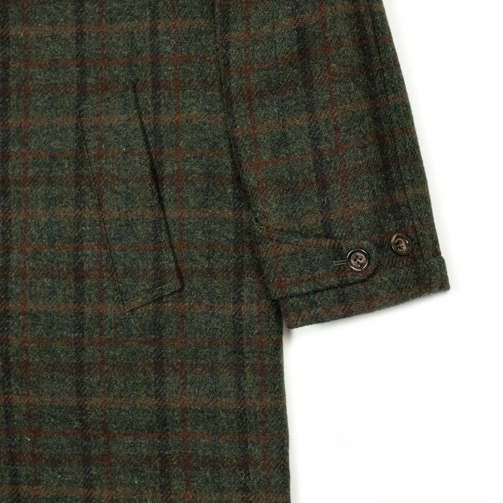 Raglan Milano overcoat in olive and rust Harris Tweed  wool plaid