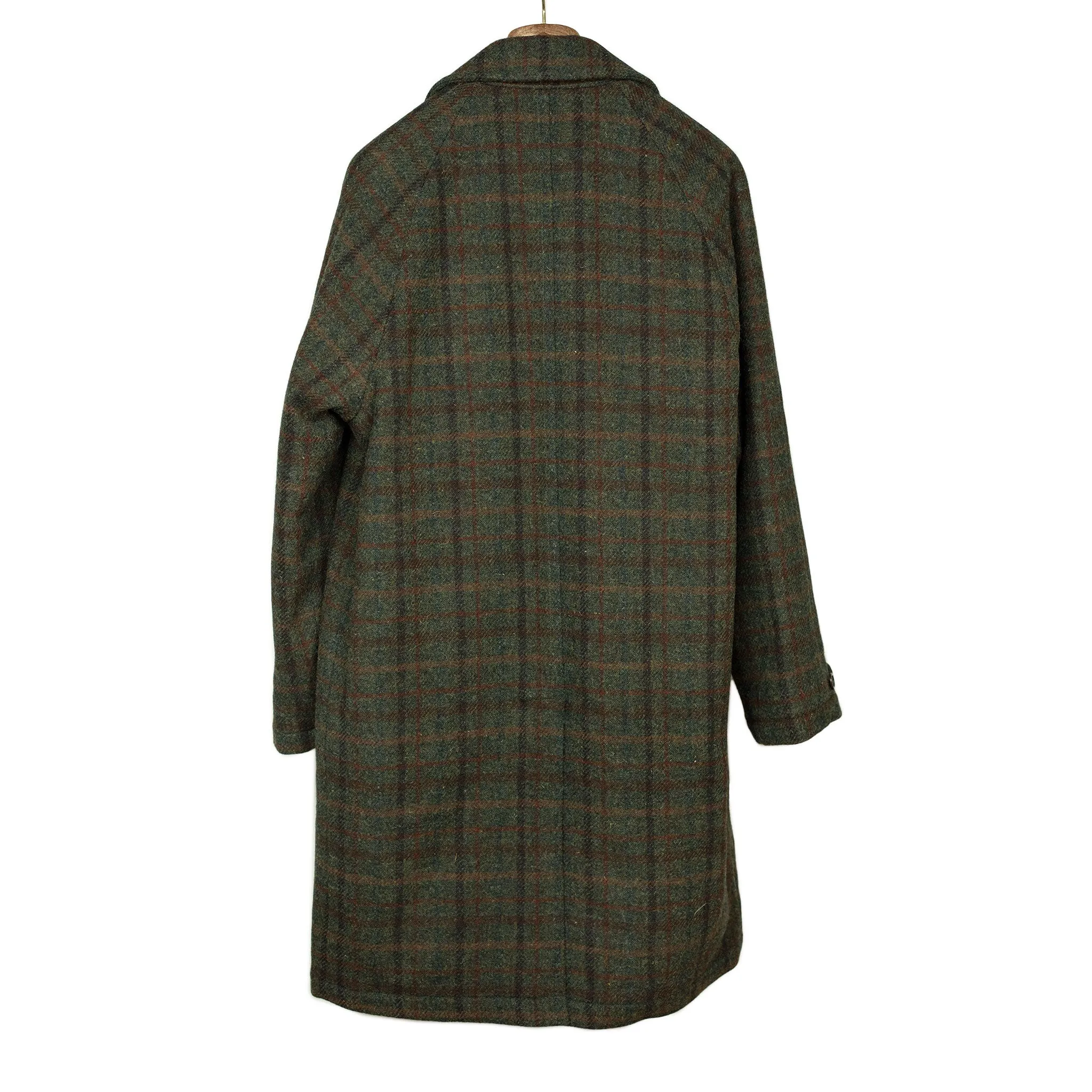 Raglan Milano overcoat in olive and rust Harris Tweed  wool plaid