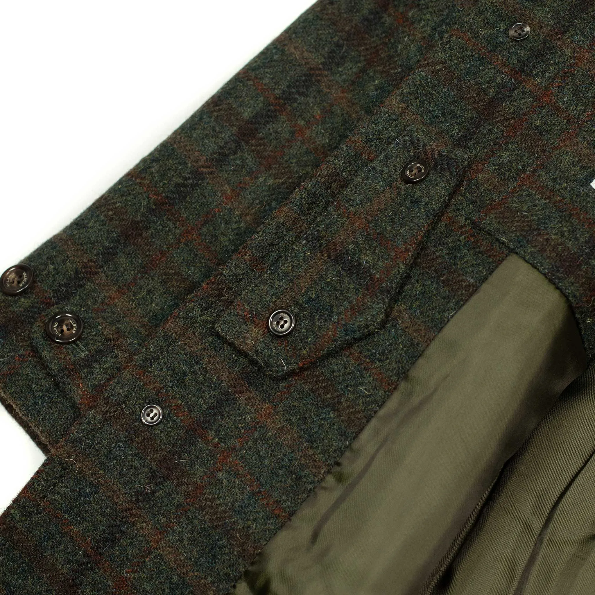 Raglan Milano overcoat in olive and rust Harris Tweed  wool plaid