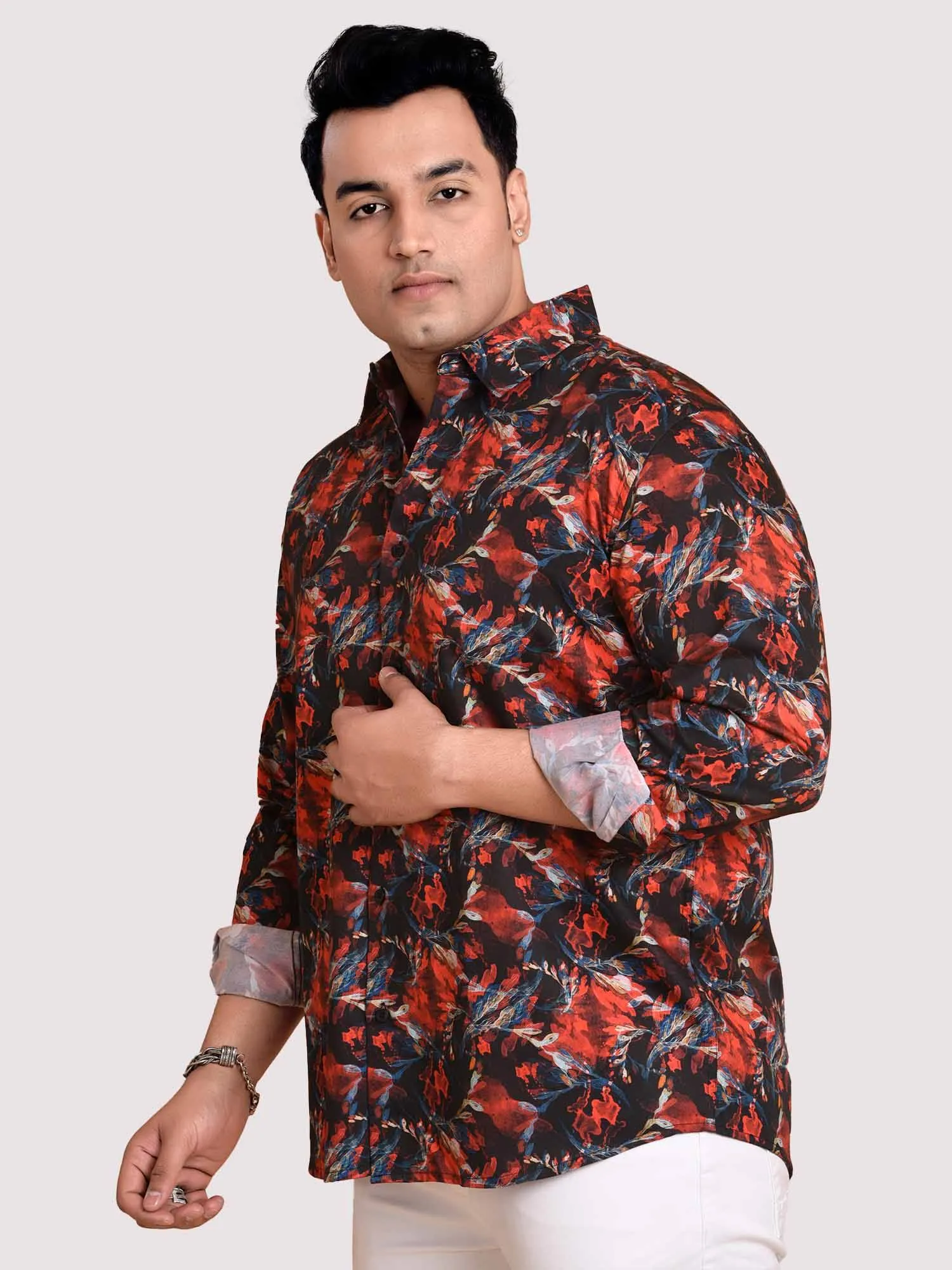 Red Current Printed Cotton Full sleeve Men's Plus size