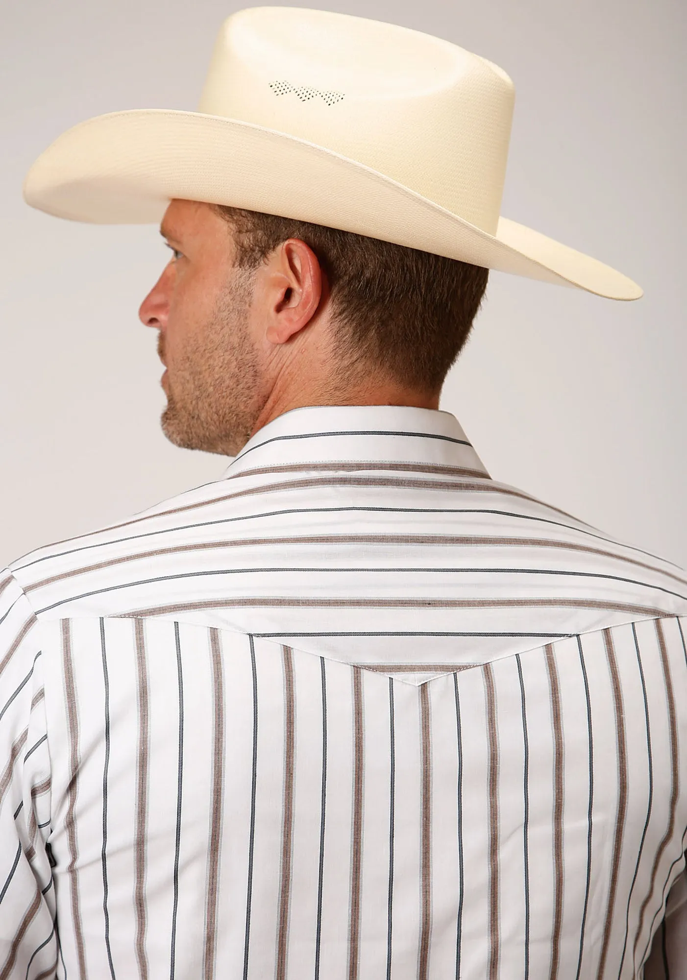 Roper Mens Brown/Grey Cotton Blend Wide Stripe S/S Shirt