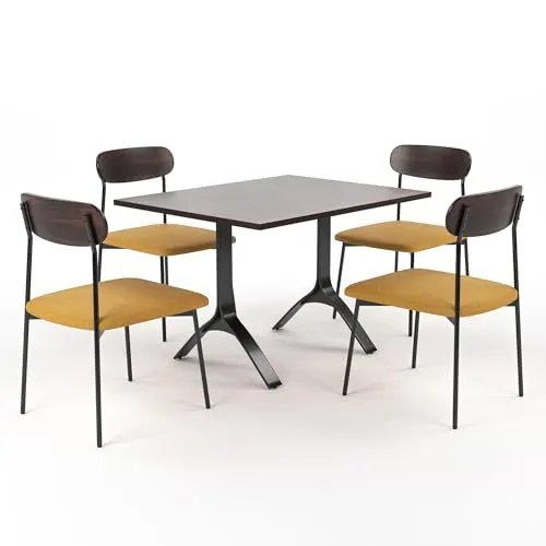 SIYARA DESIGN Elixir Solid Sheesham Wood Dining Table 4 Seater | Wooden Dining Set 4 Seater | Dining Table Set with 4 Iron Leg Chairs | Dining Room Sets (Walnut, Black Legs)
