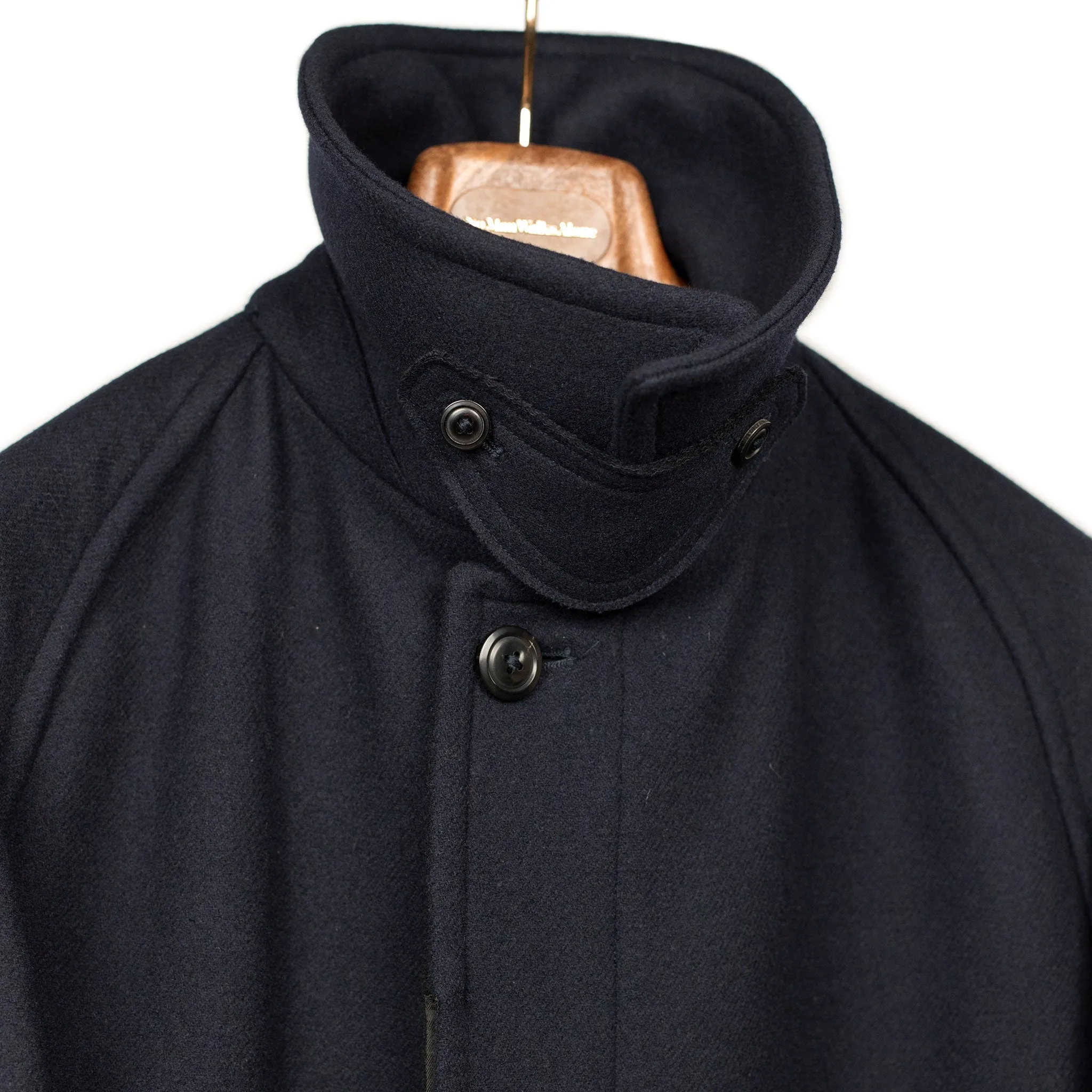 Traveler Coat in navy extra fine reverse cloth melton wool