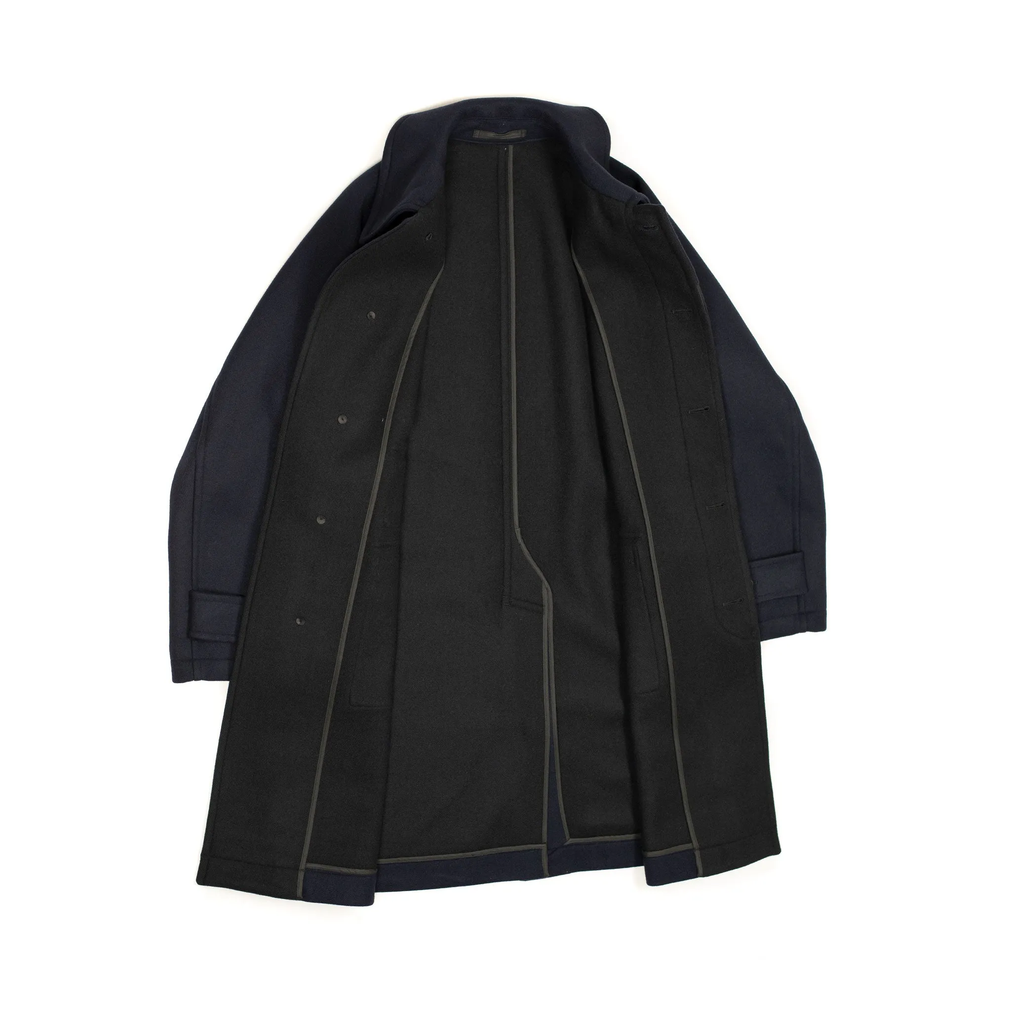 Traveler Coat in navy extra fine reverse cloth melton wool