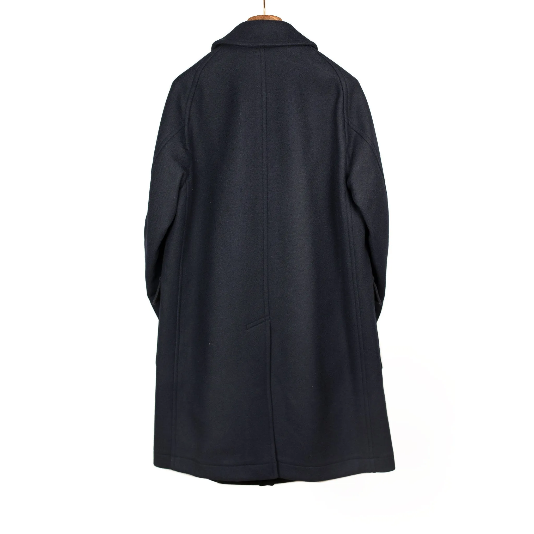 Traveler Coat in navy extra fine reverse cloth melton wool