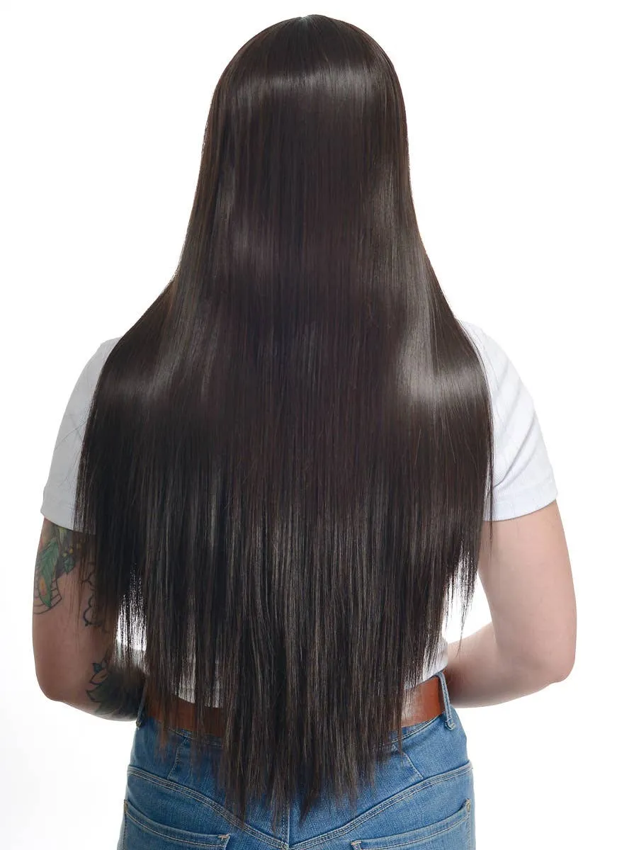 Very Dark Brown Long Straight Fashion Wig with Lace Part