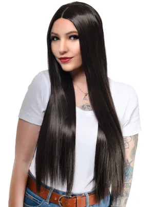 Very Dark Brown Long Straight Fashion Wig with Lace Part