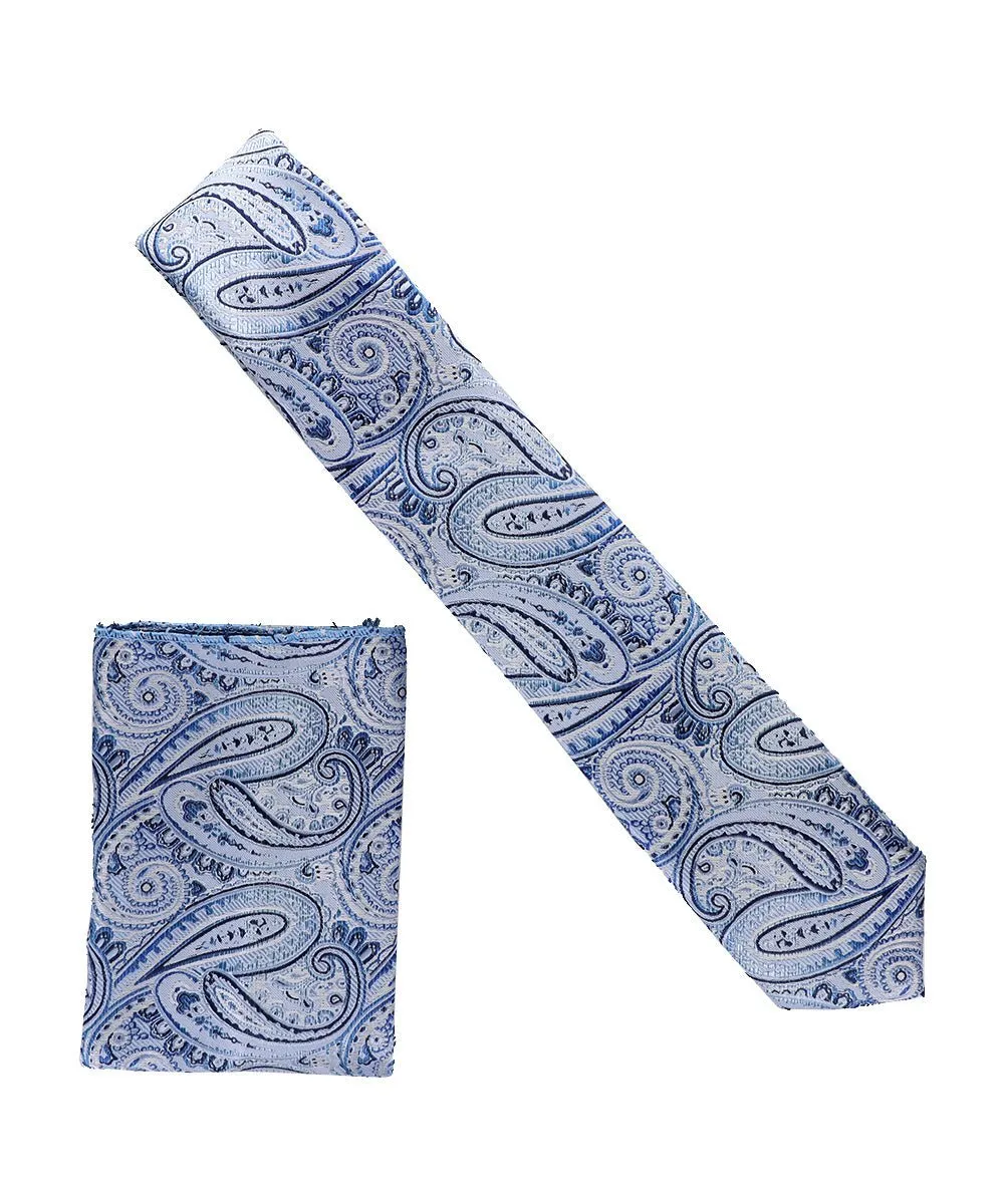 Vittorio Farina Men's Skinny Design Satin Necktie and Pocket Square