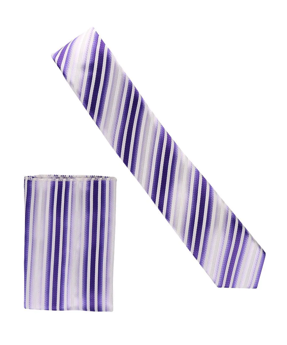 Vittorio Farina Men's Skinny Design Satin Necktie and Pocket Square