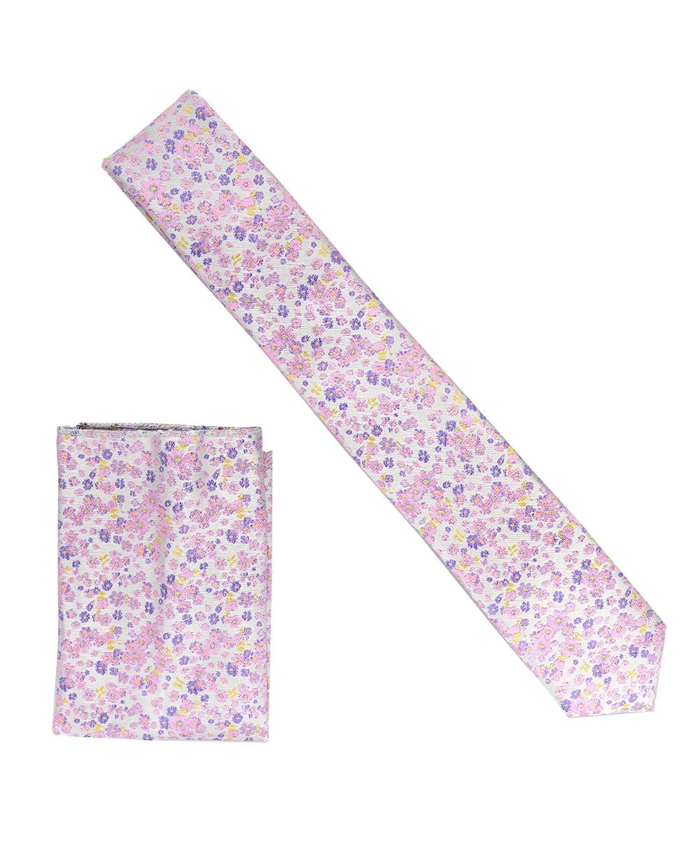 Vittorio Farina Men's Skinny Design Satin Necktie and Pocket Square