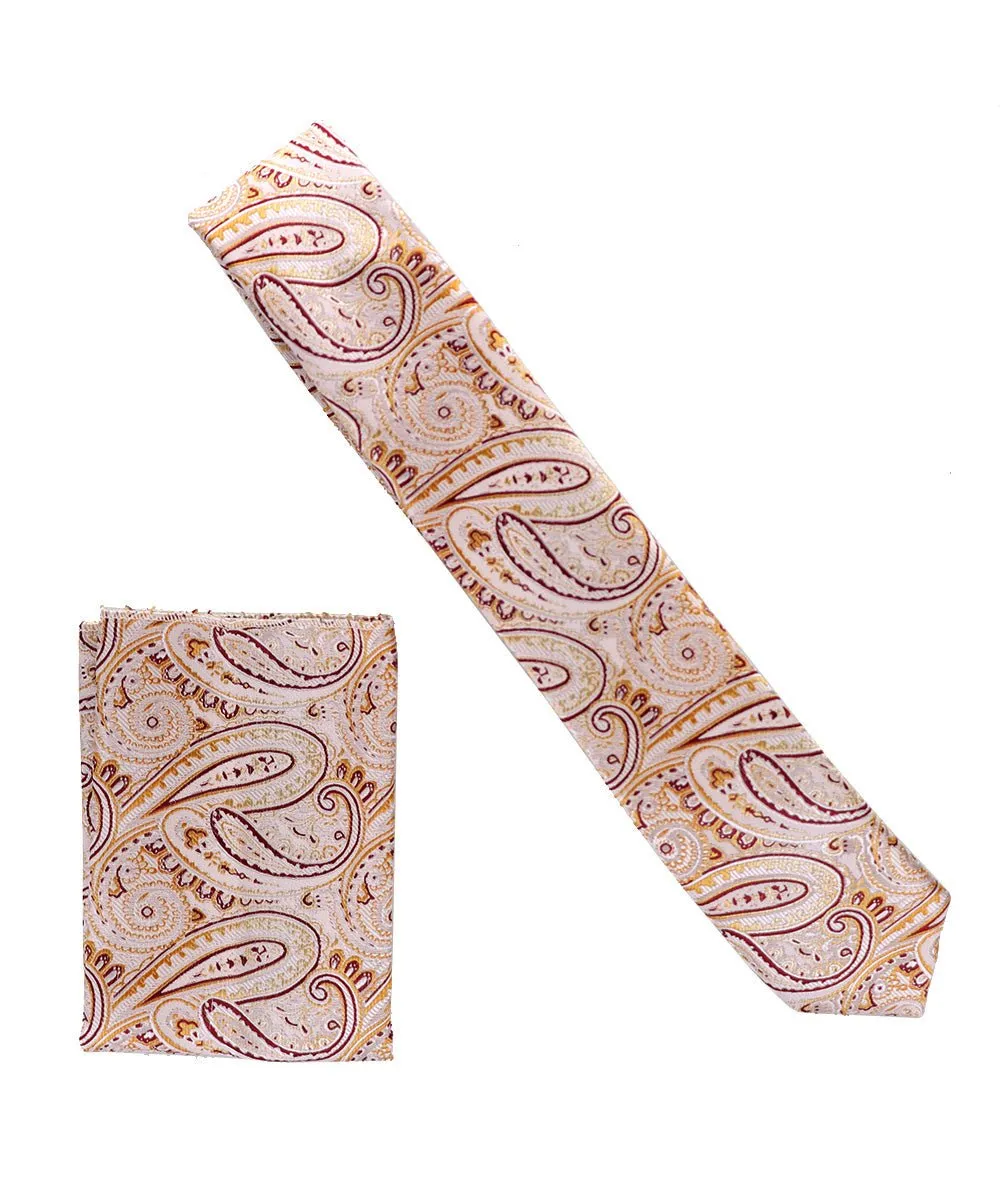 Vittorio Farina Men's Skinny Design Satin Necktie and Pocket Square