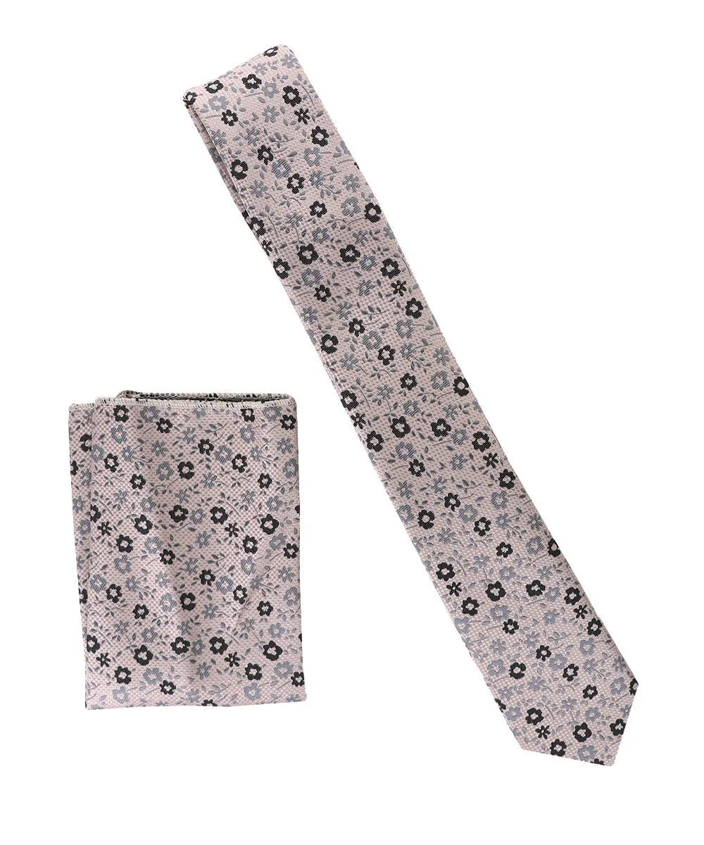Vittorio Farina Men's Skinny Design Satin Necktie and Pocket Square