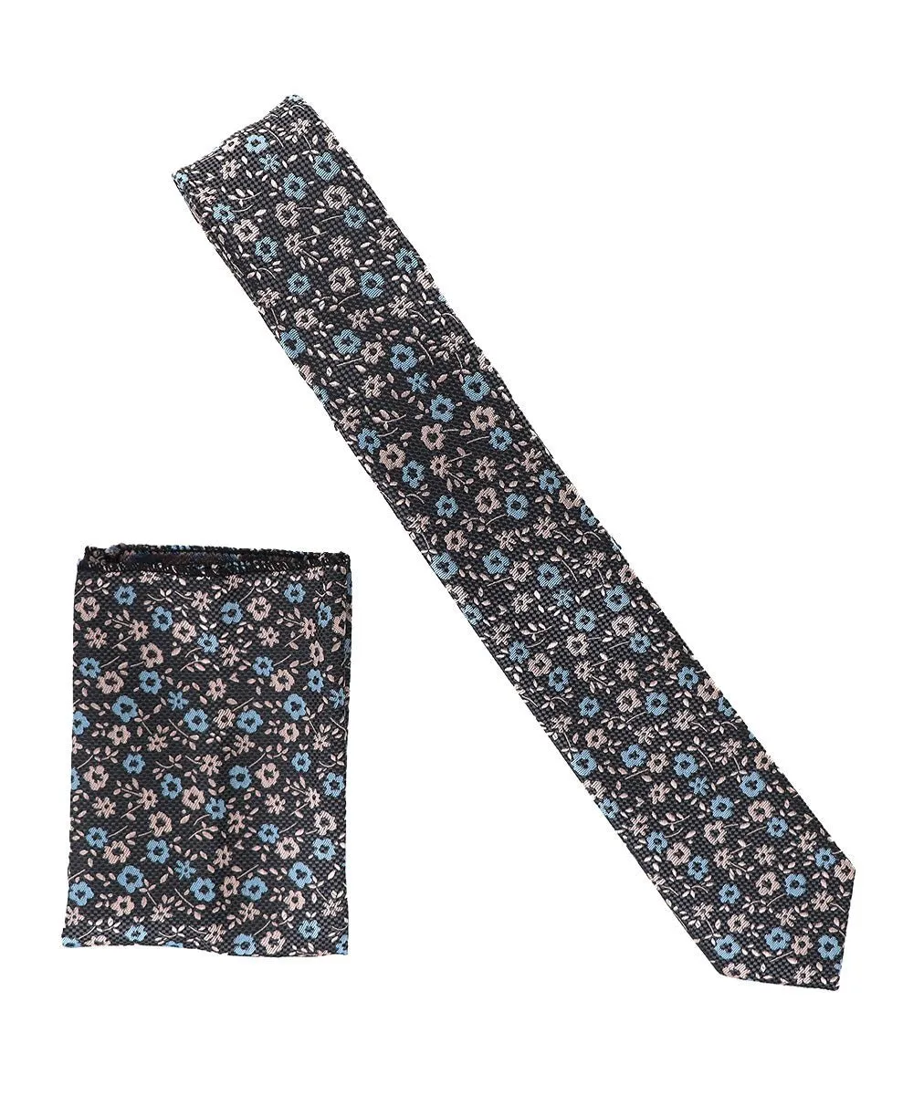 Vittorio Farina Men's Skinny Design Satin Necktie and Pocket Square