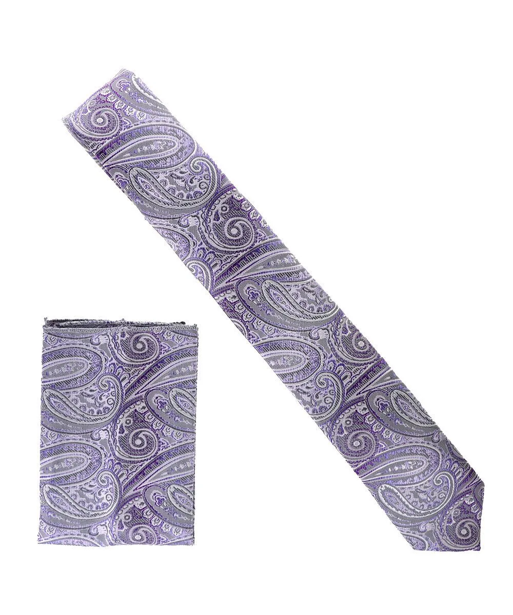 Vittorio Farina Men's Skinny Design Satin Necktie and Pocket Square