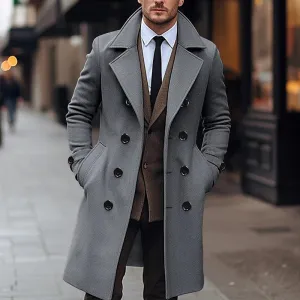 Wiaofellas  -  Vintage Double Breasted Woolen Overcoats Men Long Jackets Spring Fashion Solid Color Turn-down Collar Coats For Mens Streetwear