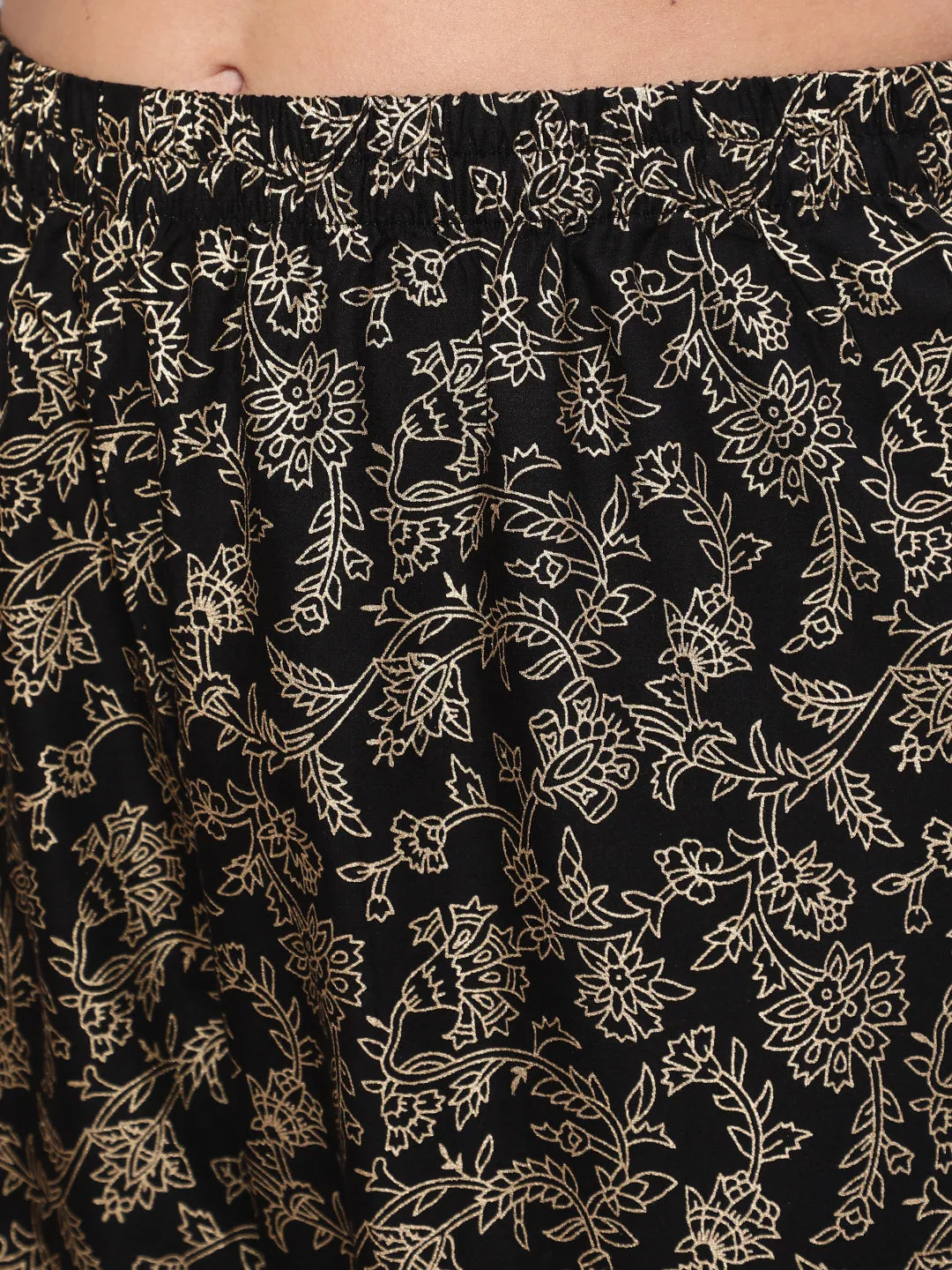 Women Black Ethnic Printed Kurta With Palazzo And Dupatta