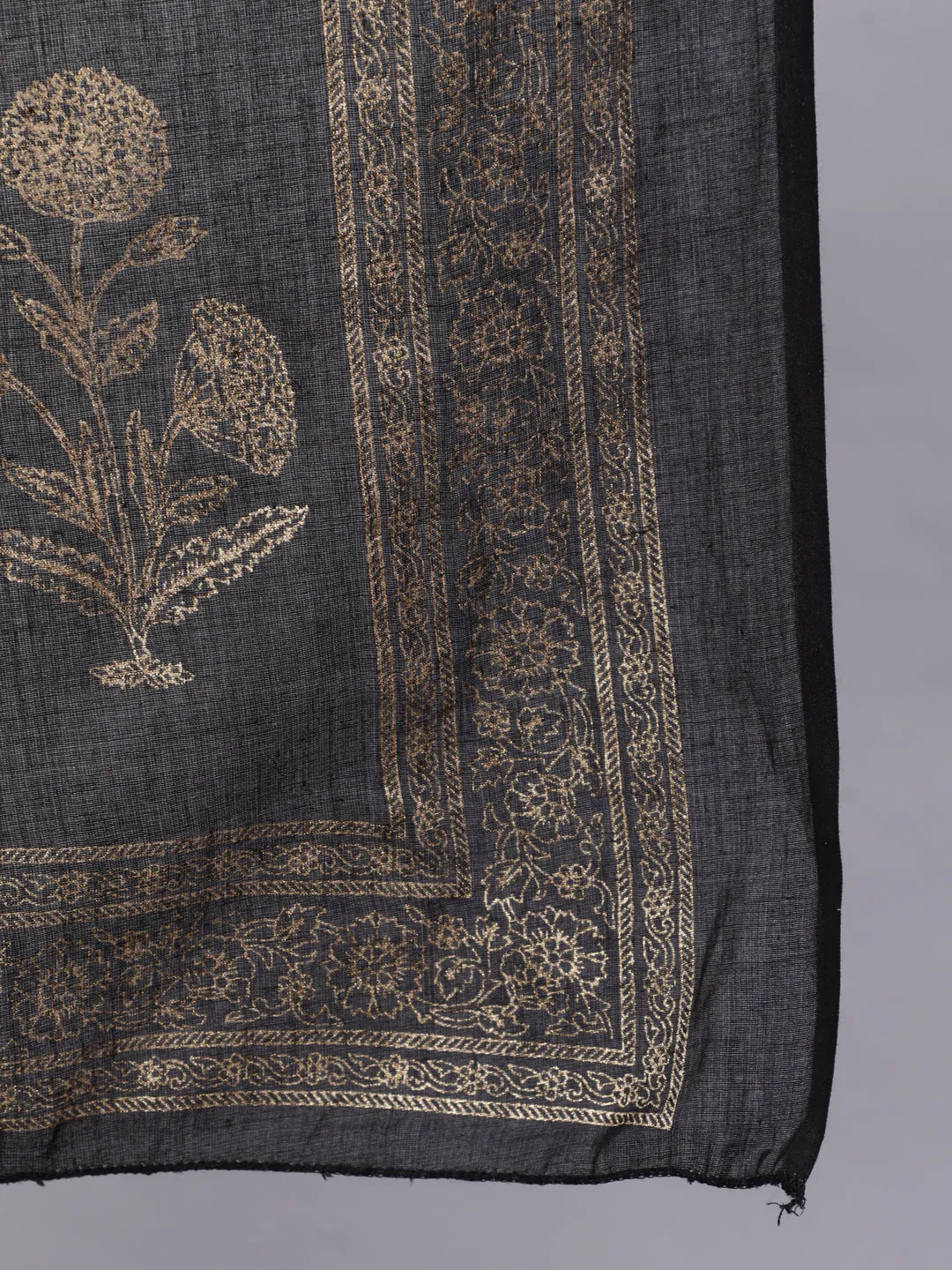Women Black Ethnic Printed Kurta With Palazzo And Dupatta