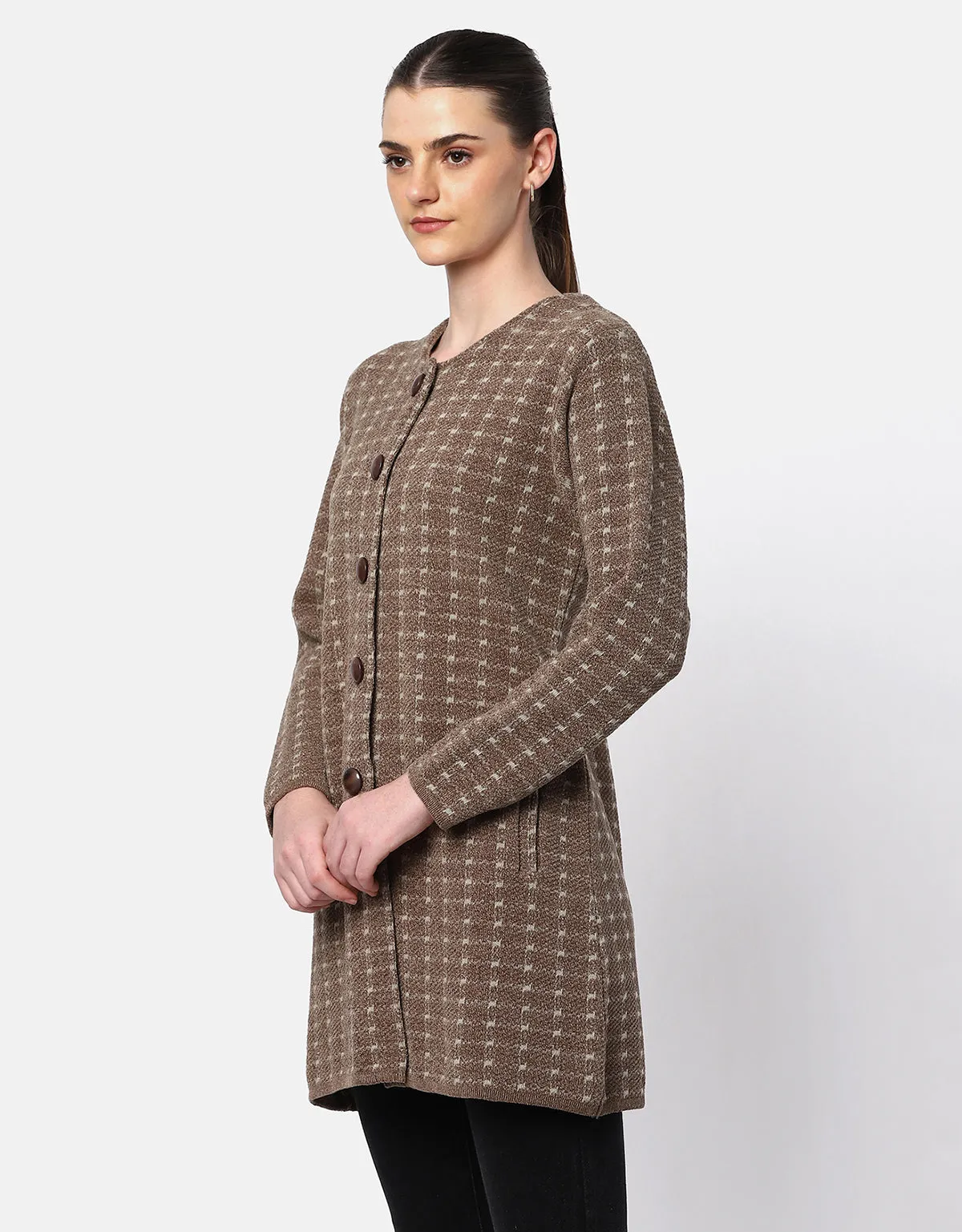 Women Winter Collar Neck With Double Breasted Long Coat
