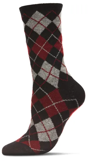 Women's Cashmere Argyle Crew Socks -Black