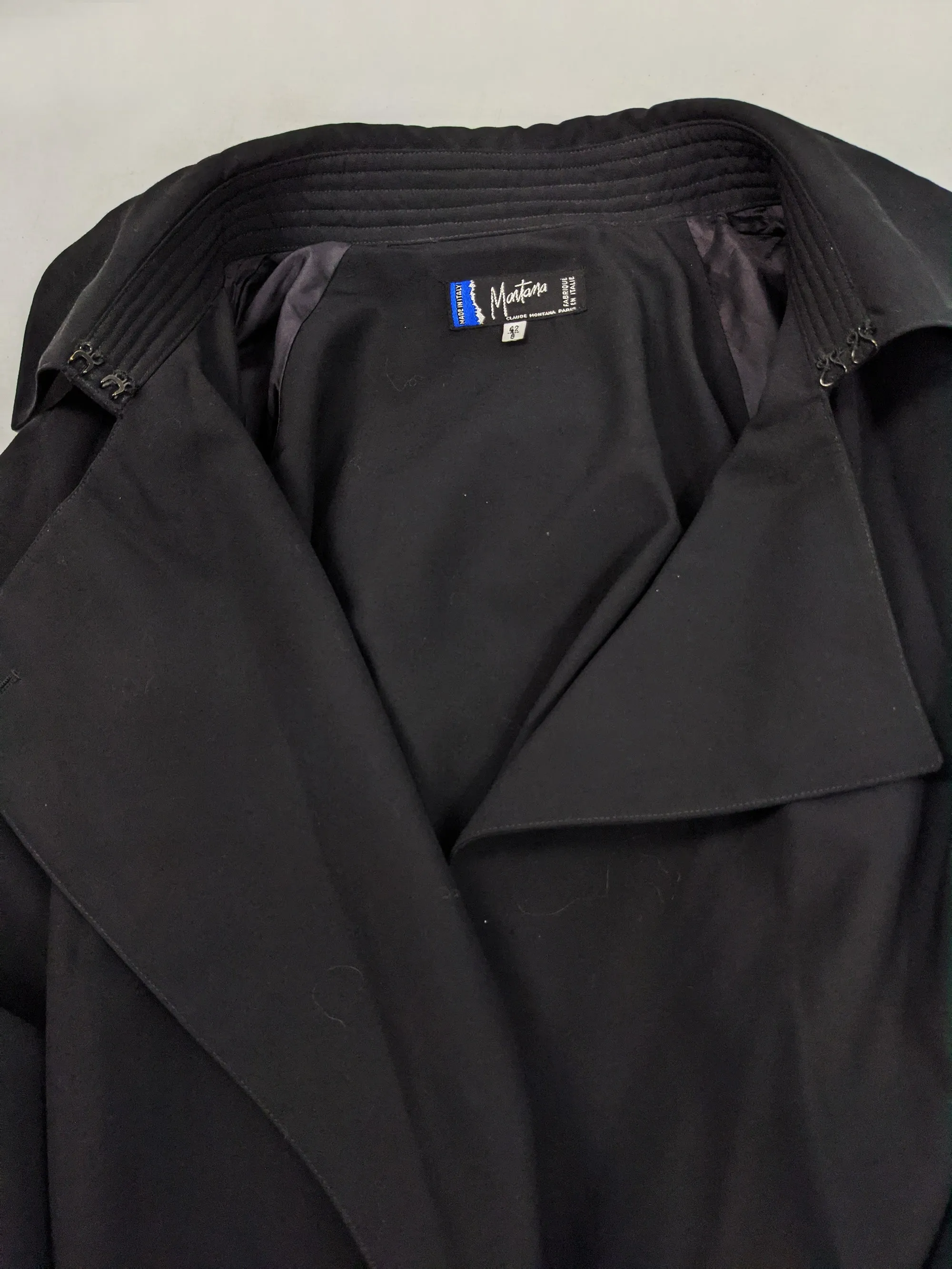 Vintage Womens Black Full-Length Trench Coat, 1980s