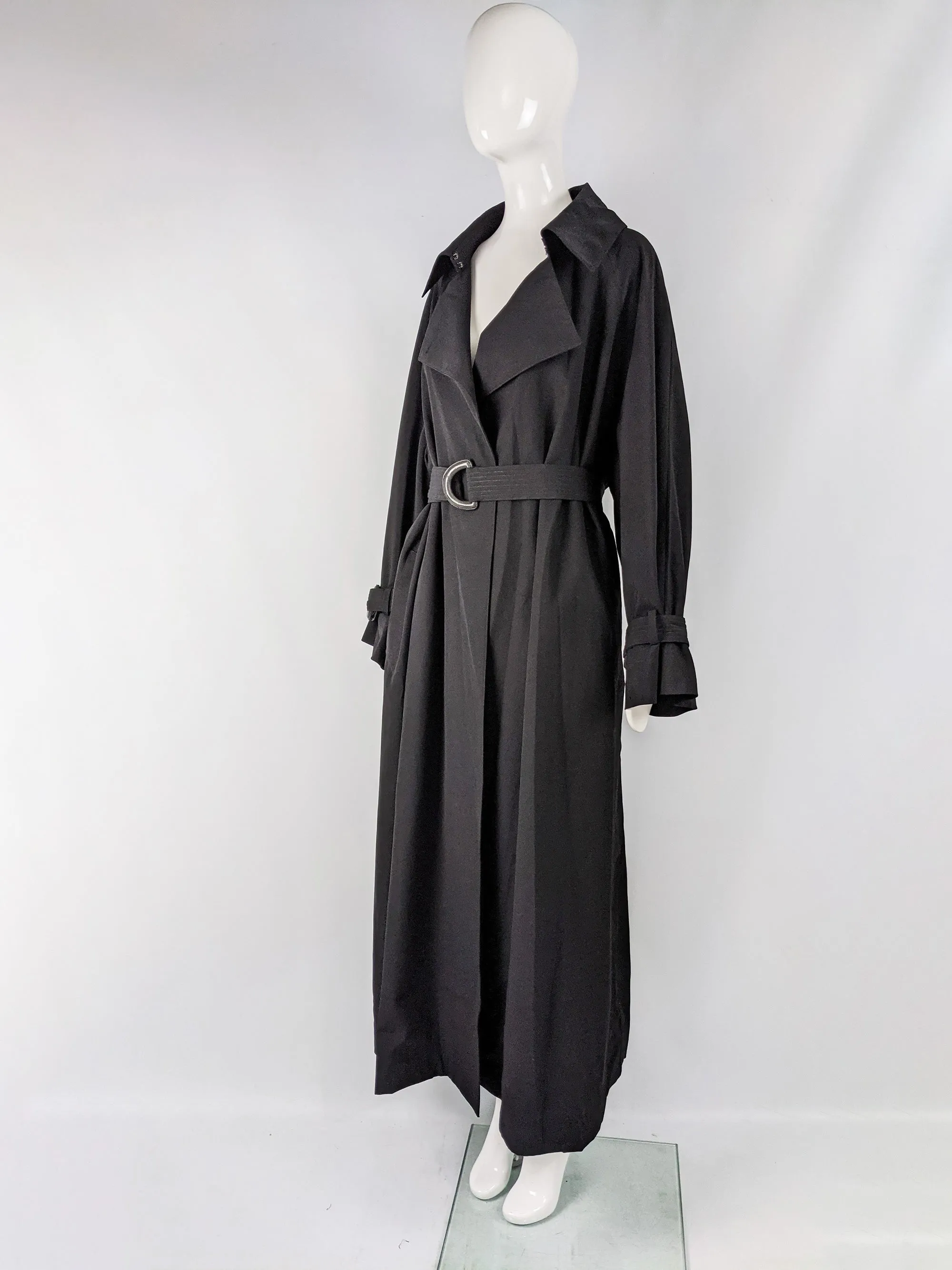 Vintage Womens Black Full-Length Trench Coat, 1980s