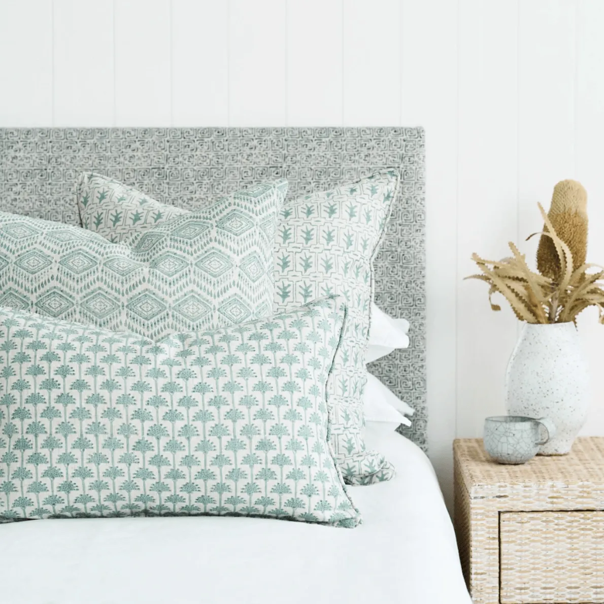 Ziggurat Celadon Linen Cushion | 55x55cm